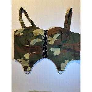 Galita Camo Corset Top Womens Medium Green Camouflage Hook Eye Bustier D-Ring